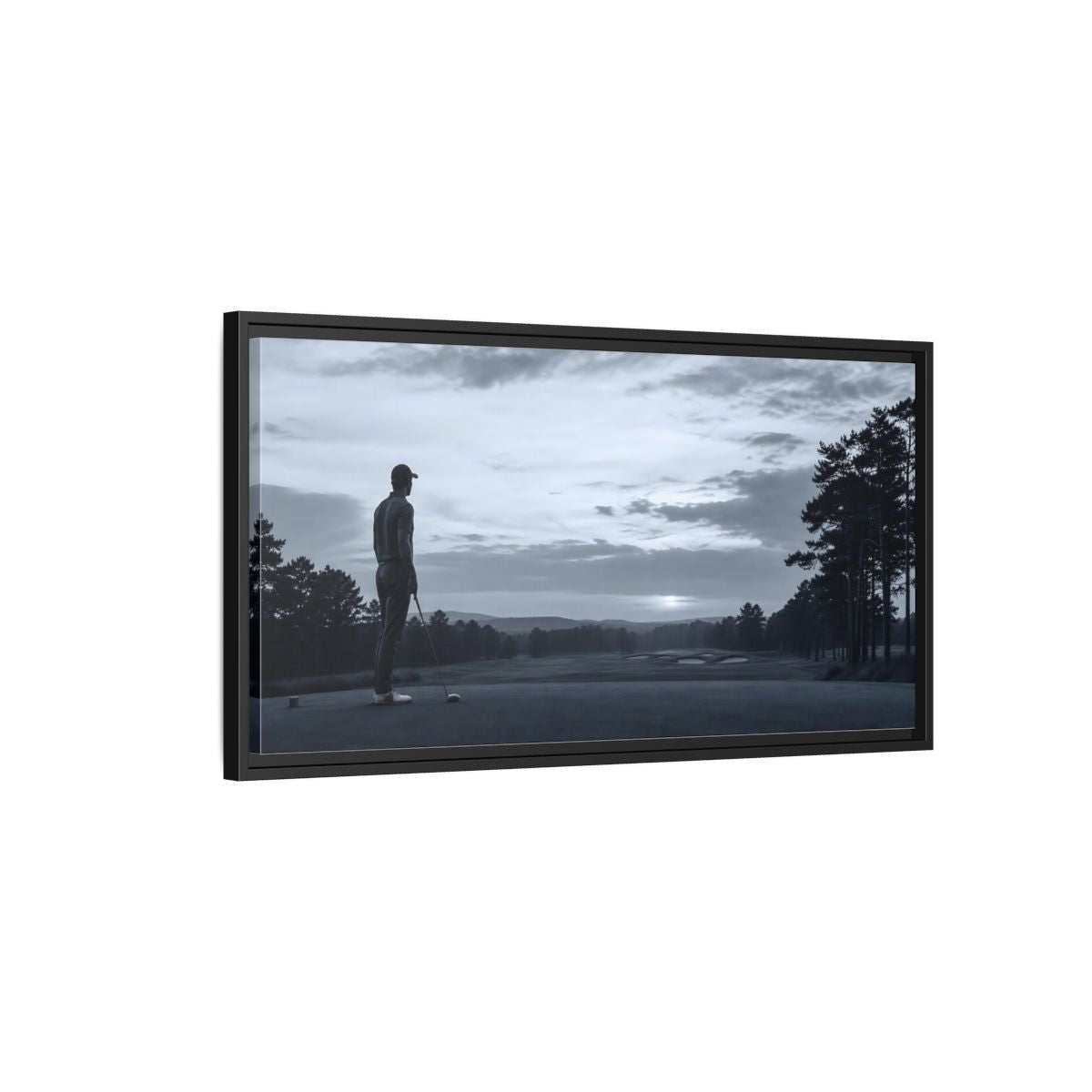 Side Mockup 2. Sports Golfer Monochrome Golf shown as framed canvas print