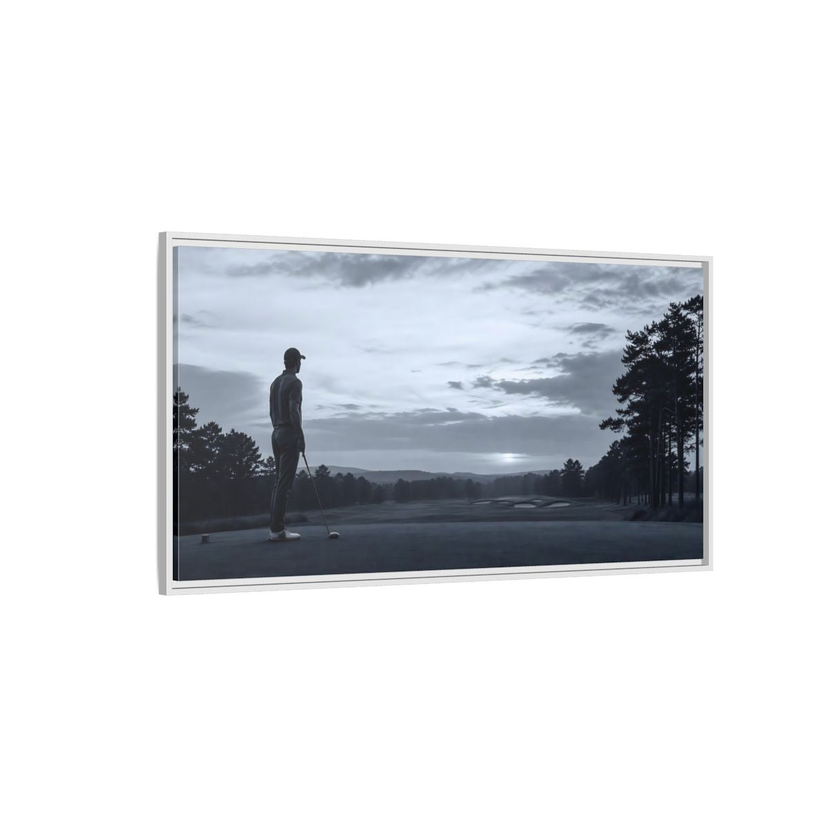 Side Mockup 3. Sports Golfer Monochrome Golf shown as framed canvas print