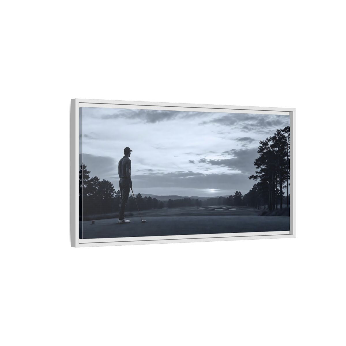 Side Mockup 1. Sports Golfer Monochrome Golf shown as framed canvas print