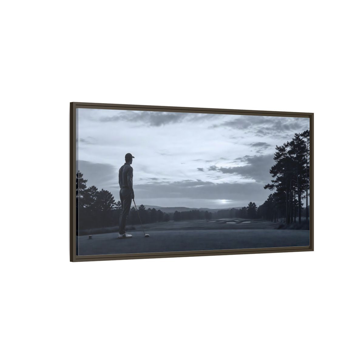 Side Mockup 4. Sports Golfer Monochrome Golf shown as framed canvas print