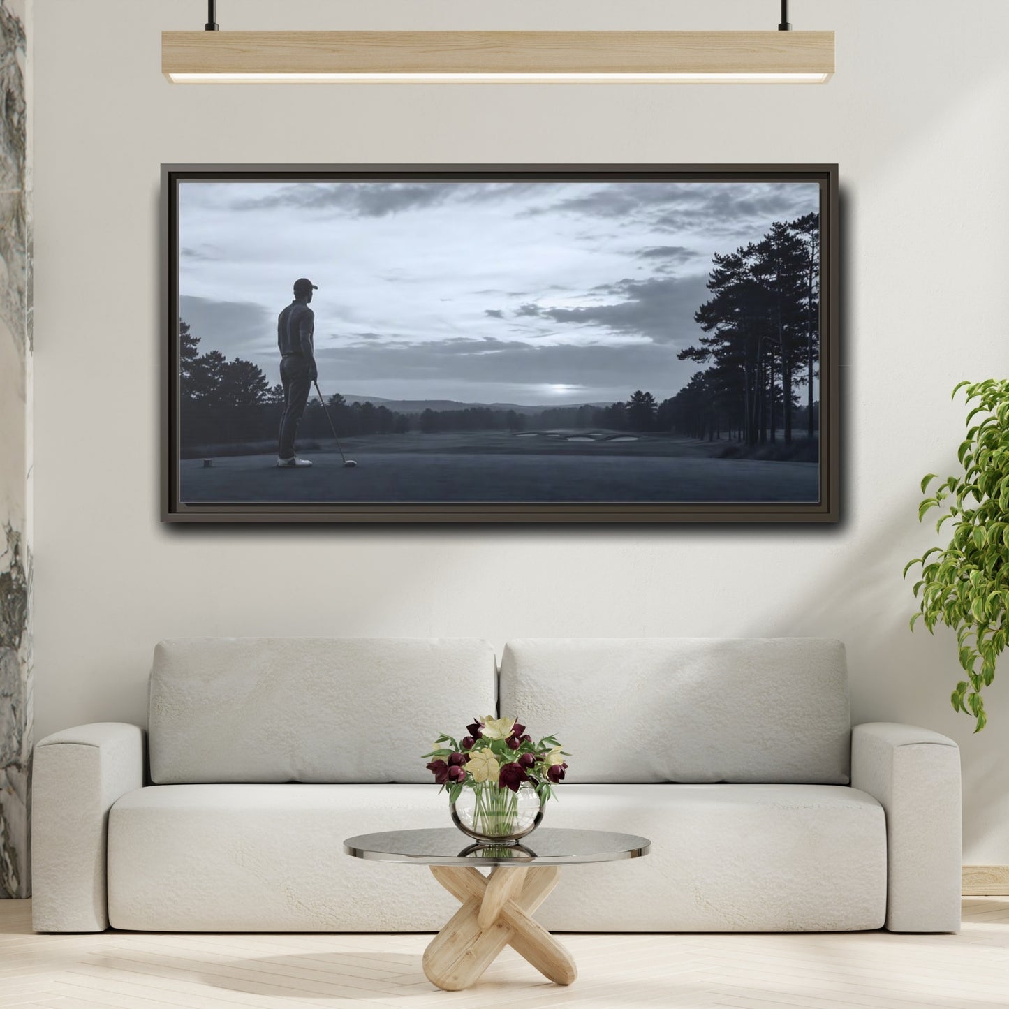 Mockup 2. Sports Golfer Monochrome Golf shown as framed canvas print