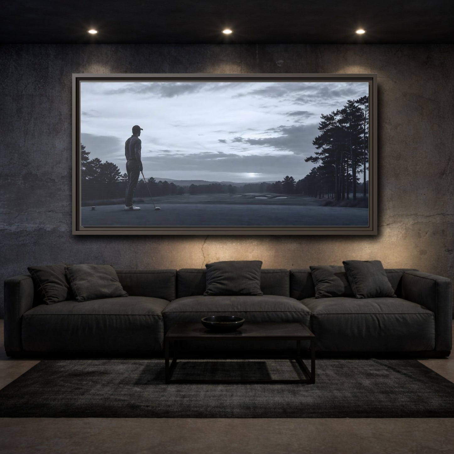 Mockup 3. Sports Golfer Monochrome Golf shown as framed canvas print