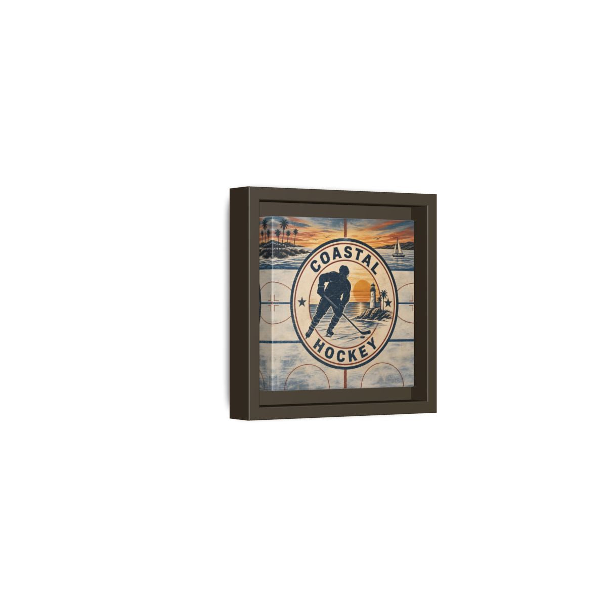 Side Mockup 23. Sports Hockey Player Vintage Coastal Hockey shown as framed canvas print