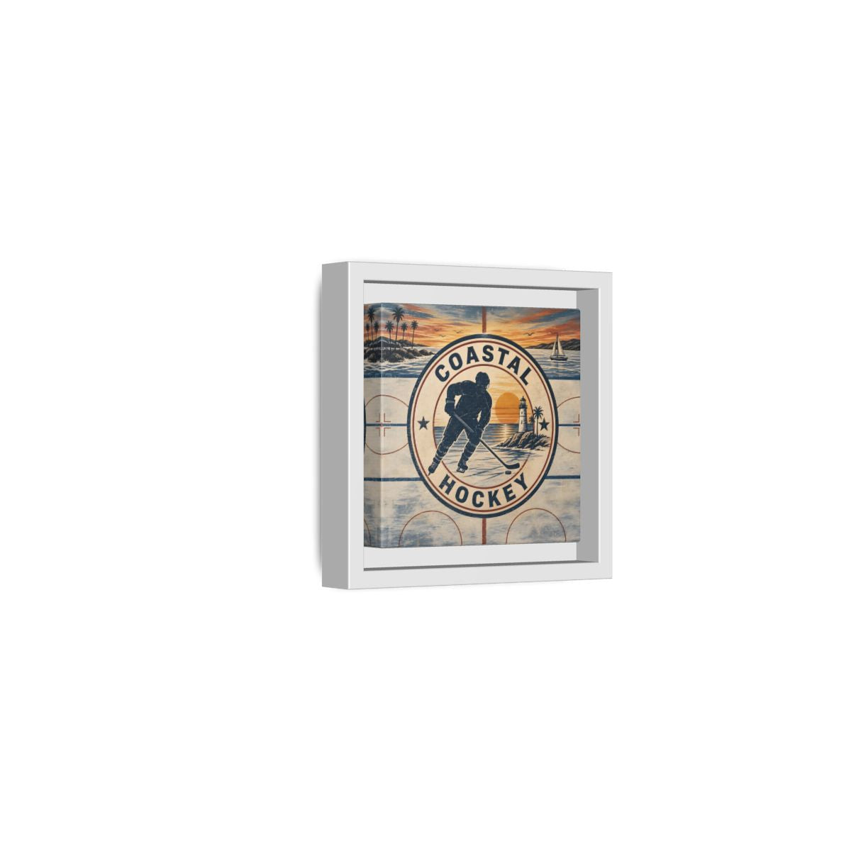 Side Mockup 22. Sports Hockey Player Vintage Coastal Hockey shown as framed canvas print