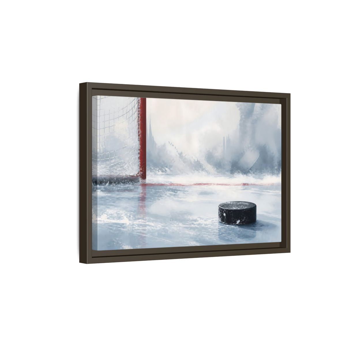 Side Mockup 5. Sports Hockey Puck Ice Rink Hockey shown as framed canvas print