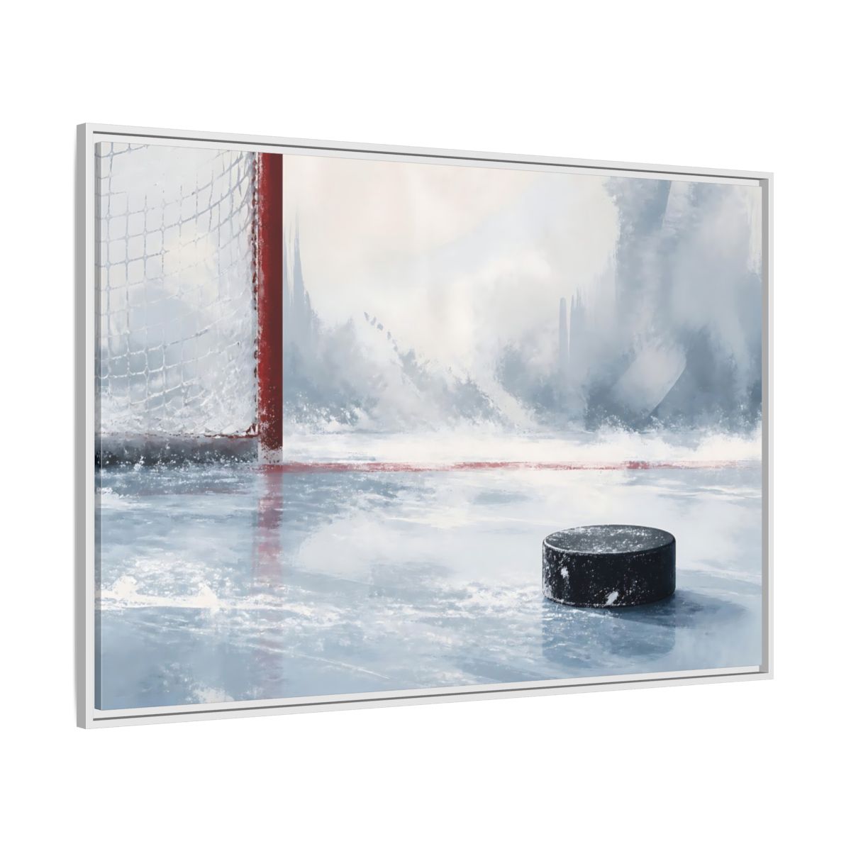 Side Mockup 7. Sports Hockey Puck Ice Rink Hockey shown as framed canvas print