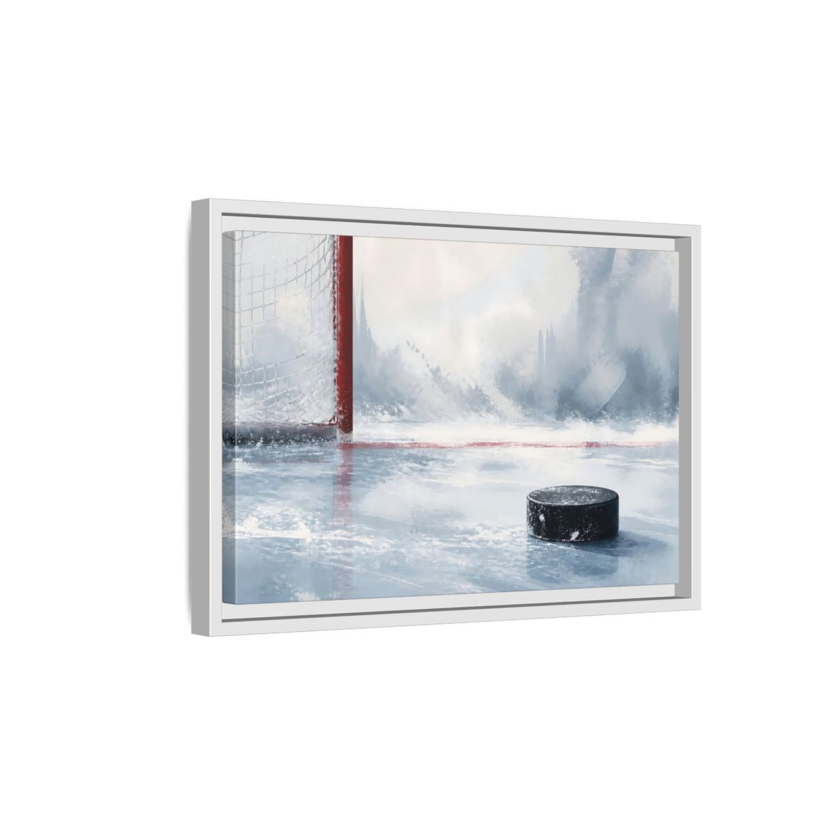 Side Mockup 4. Sports Hockey Puck Ice Rink Hockey shown as framed canvas print
