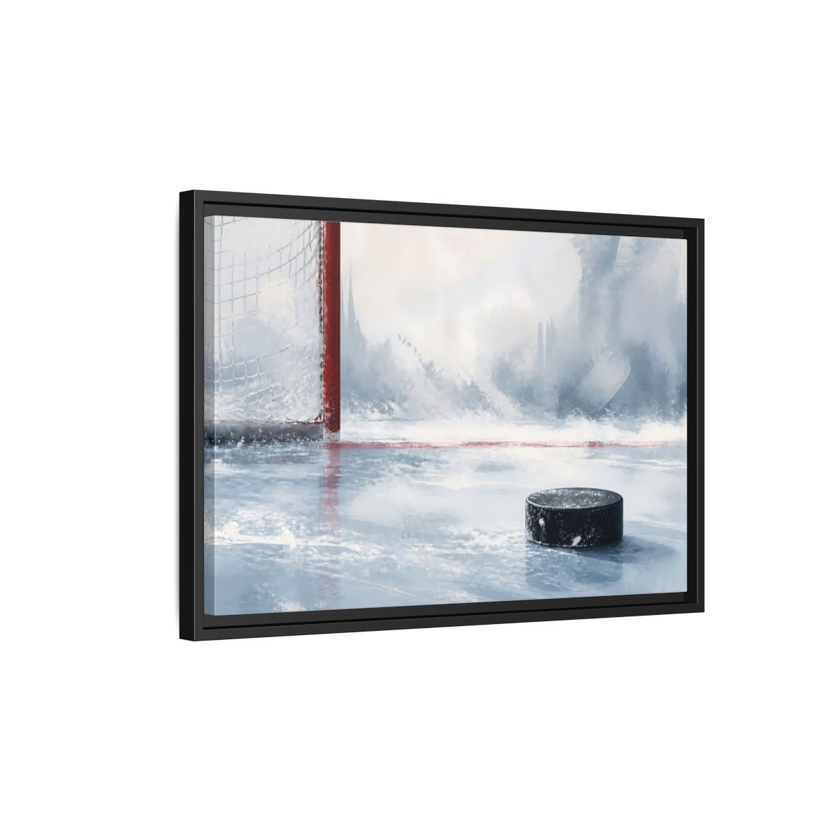 Side Mockup 3. Sports Hockey Puck Ice Rink Hockey shown as framed canvas print