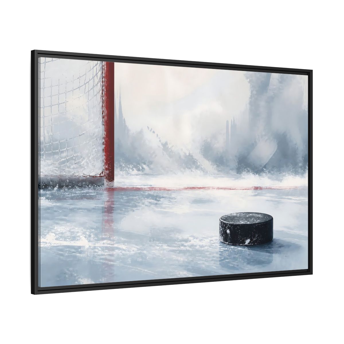 Side Mockup 12. Sports Hockey Puck Ice Rink Hockey shown as framed canvas print