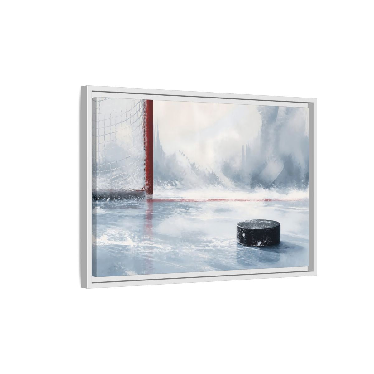 Side Mockup 1. Sports Hockey Puck Ice Rink Hockey shown as framed canvas print