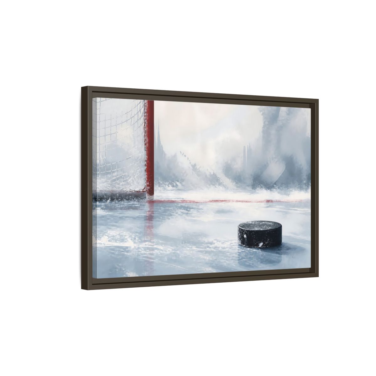 Side Mockup 2. Sports Hockey Puck Ice Rink Hockey shown as framed canvas print