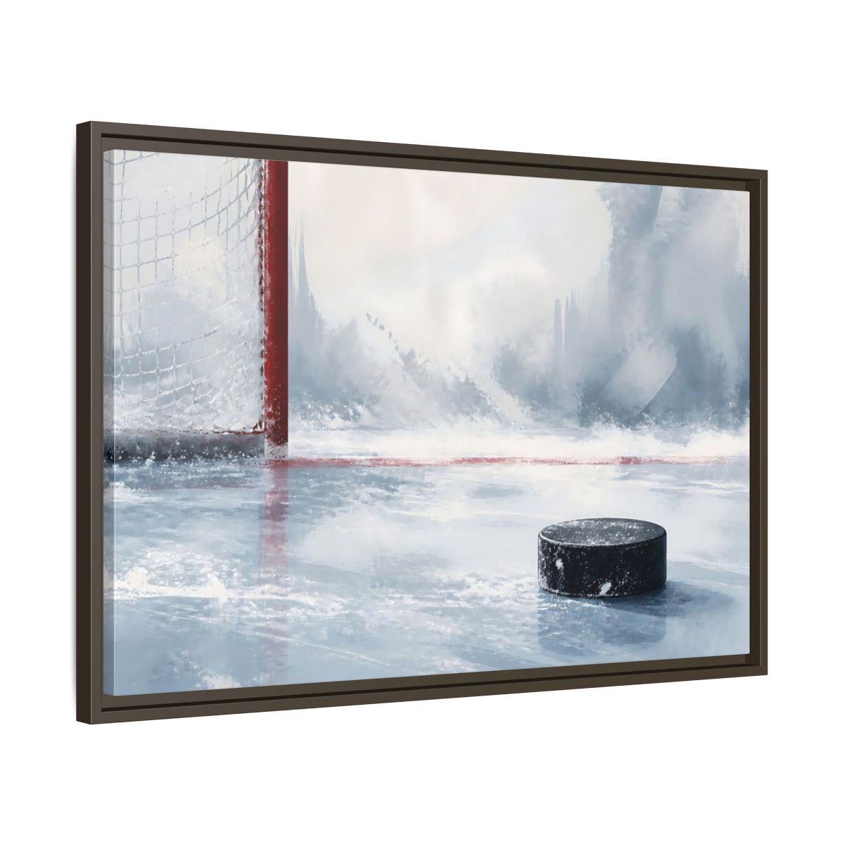 Side Mockup 11. Sports Hockey Puck Ice Rink Hockey shown as framed canvas print