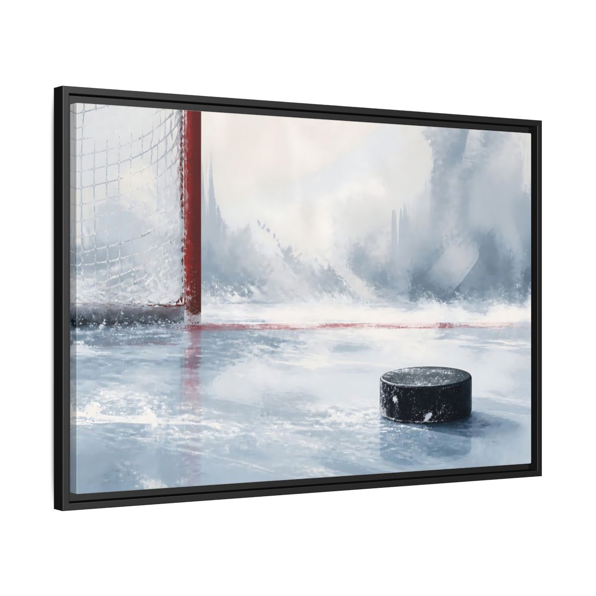 Side Mockup 13. Sports Hockey Puck Ice Rink Hockey shown as framed canvas print