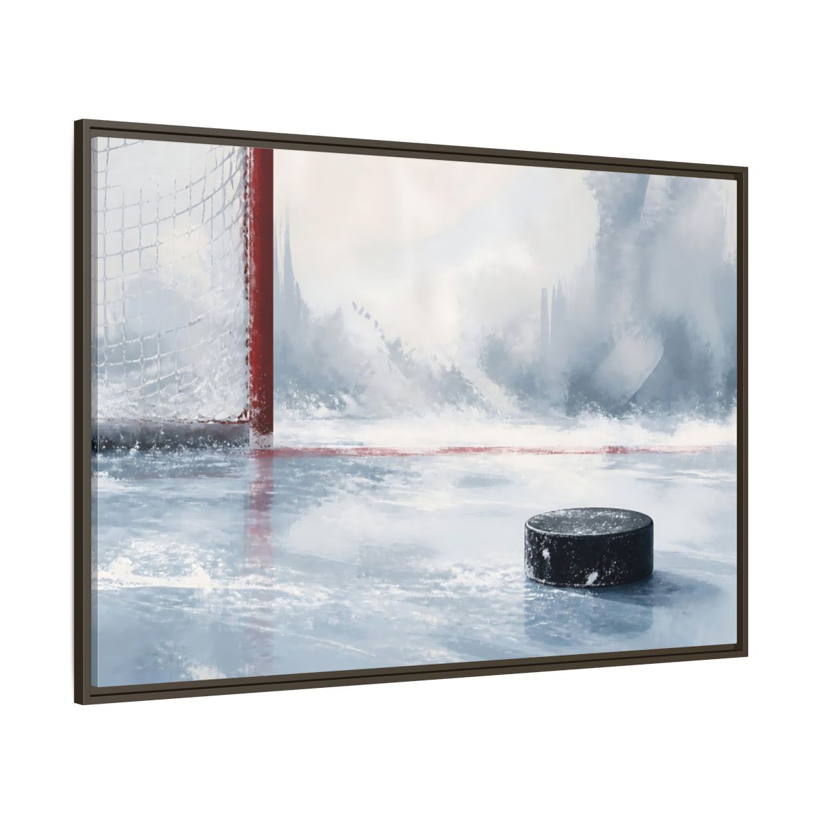 Side Mockup 8. Sports Hockey Puck Ice Rink Hockey shown as framed canvas print