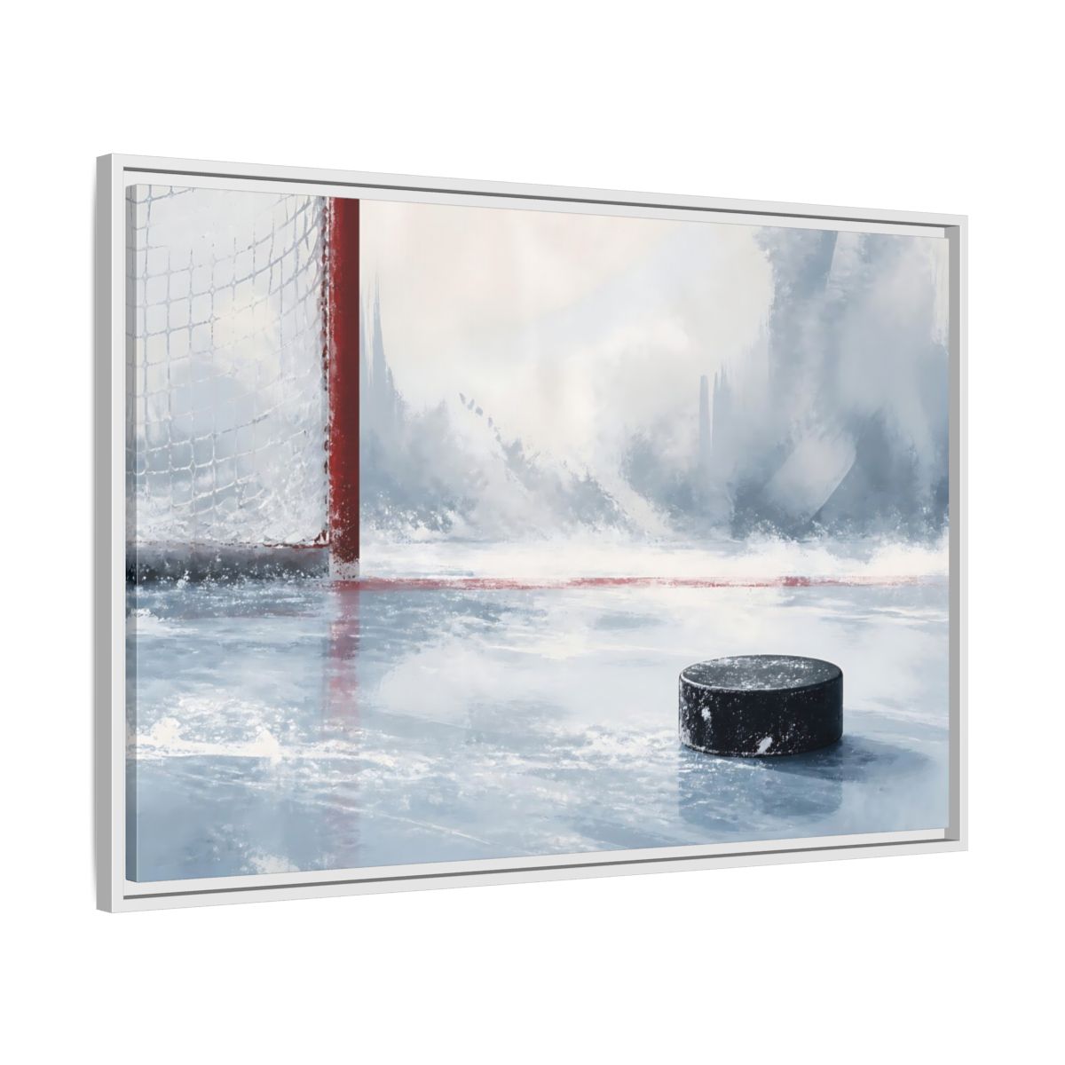 Side Mockup 9. Sports Hockey Puck Ice Rink Hockey shown as framed canvas print
