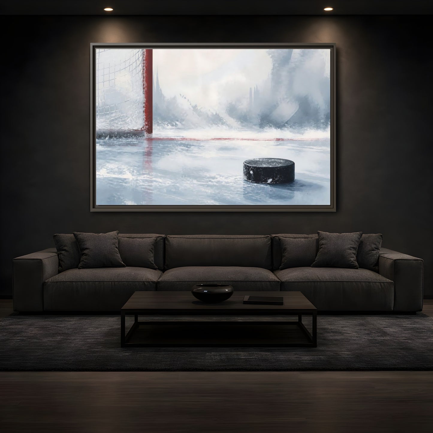Mockup 3. Sports Hockey Puck Ice Rink Hockey shown as framed canvas print