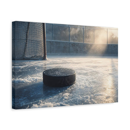 Side Mockup 4. Sports Hockey Puck Icy Blue shown as canvas print