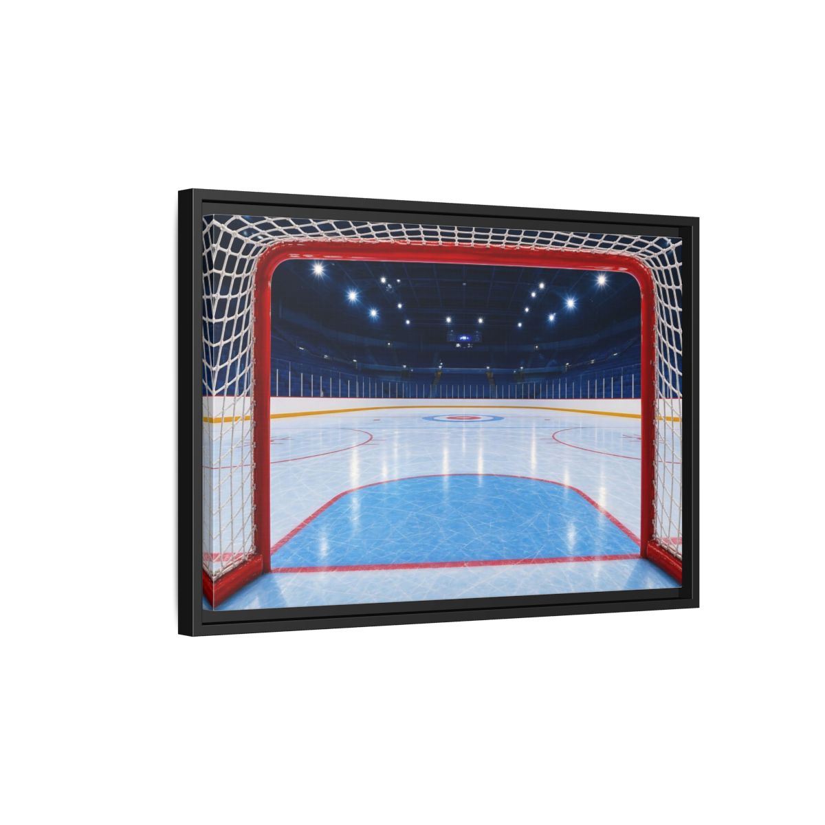 Side Mockup 3. Sports Hockey Rink Ice Hockey Arena shown as framed canvas print
