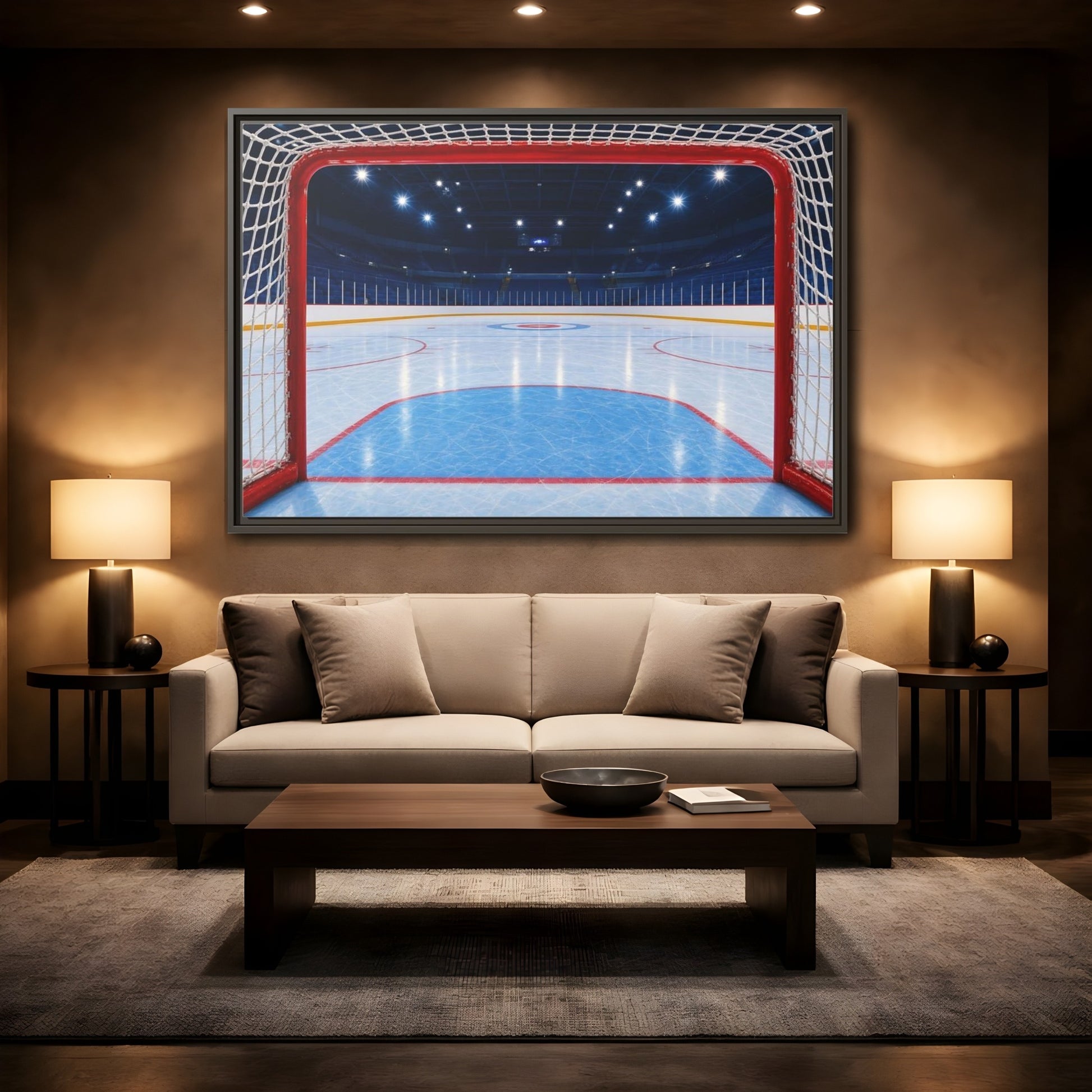Mockup 2. Sports Hockey Rink Ice Hockey Arena shown as framed canvas print
