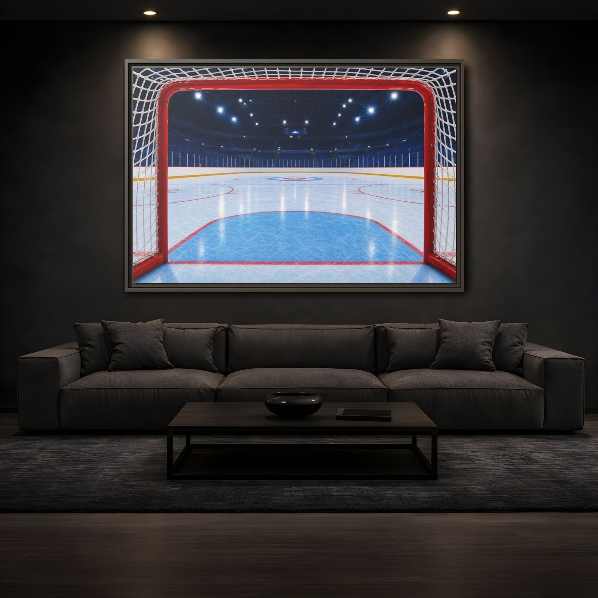 Mockup 3. Sports Hockey Rink Ice Hockey Arena shown as framed canvas print