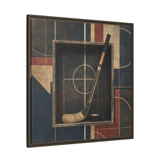 Main Mockup. Sports Hockey Stick Vintage Hockey shown as framed canvas print