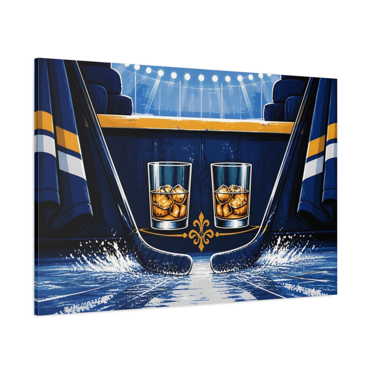 Side Mockup 1. Sports Ice Hockey Blue And Gold shown as canvas print
