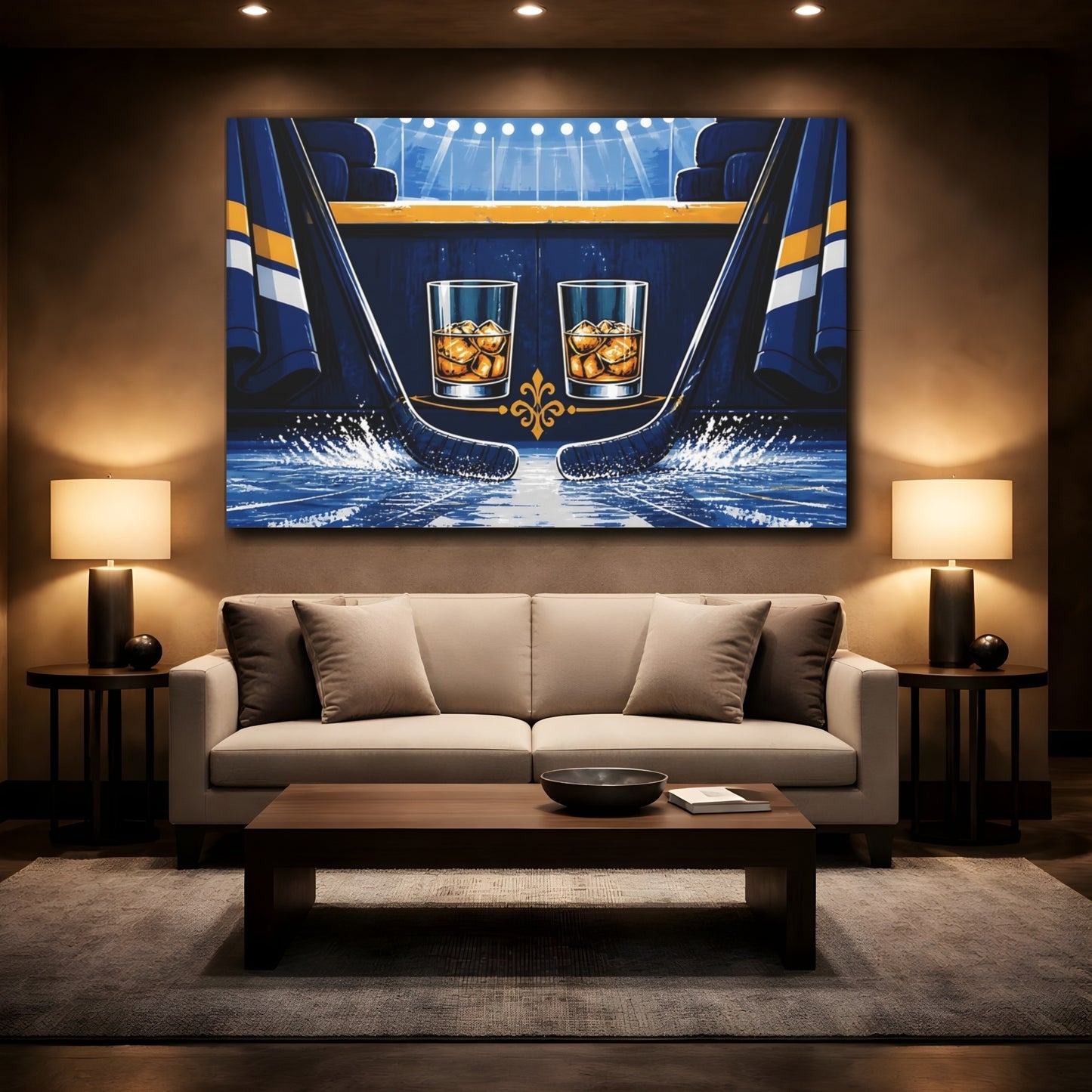 Mockup 2. Sports Ice Hockey Blue And Gold shown as canvas print