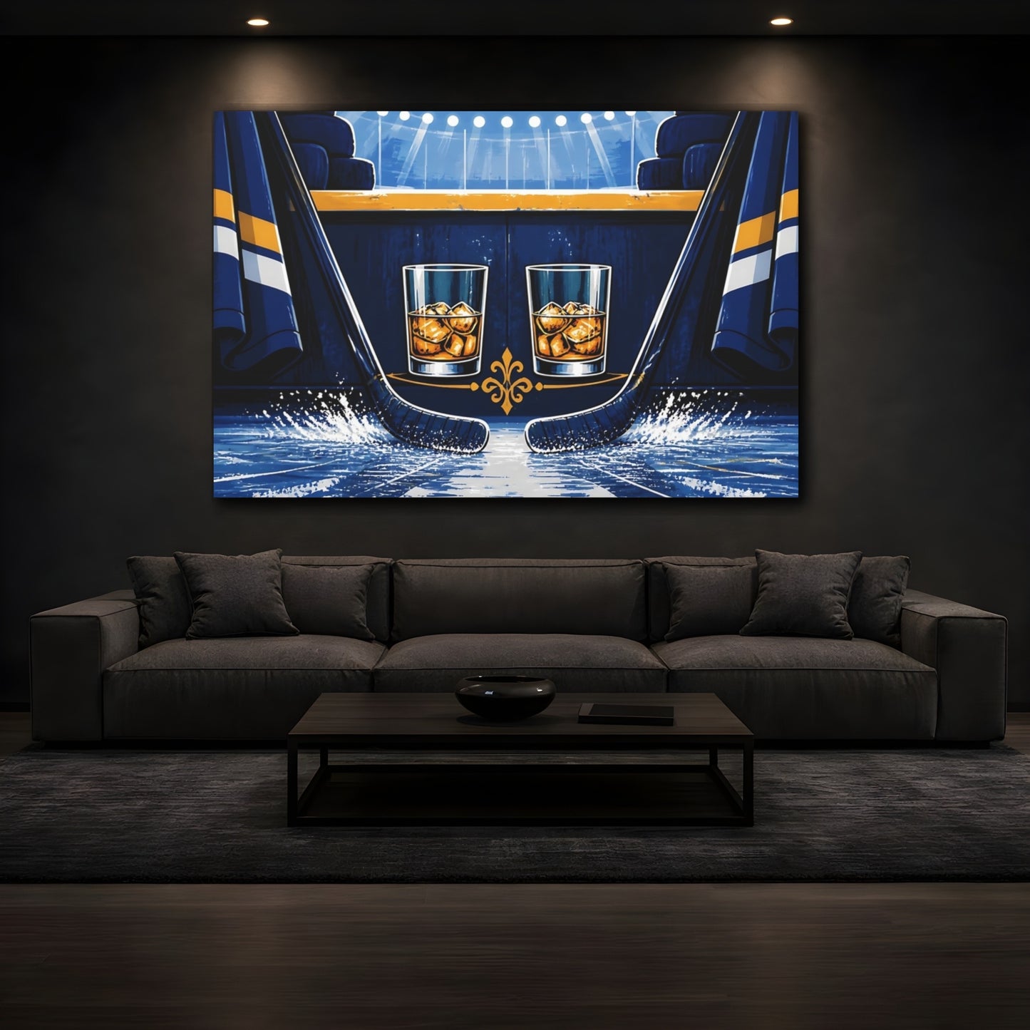 Mockup 3. Sports Ice Hockey Blue And Gold shown as canvas print