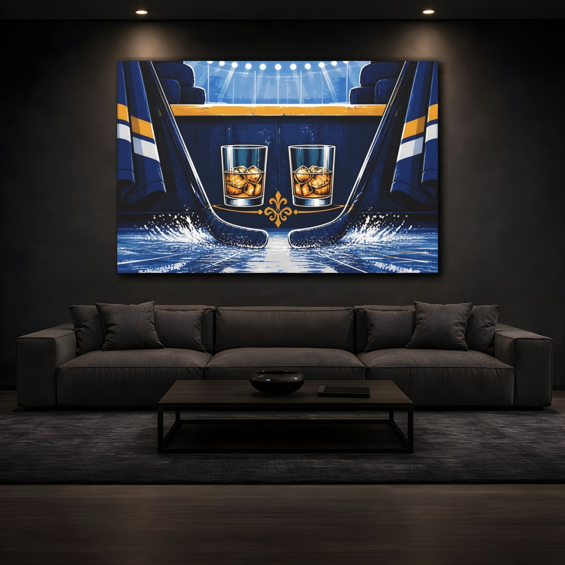 Mockup 3. Sports Ice Hockey Blue And Gold shown as canvas print