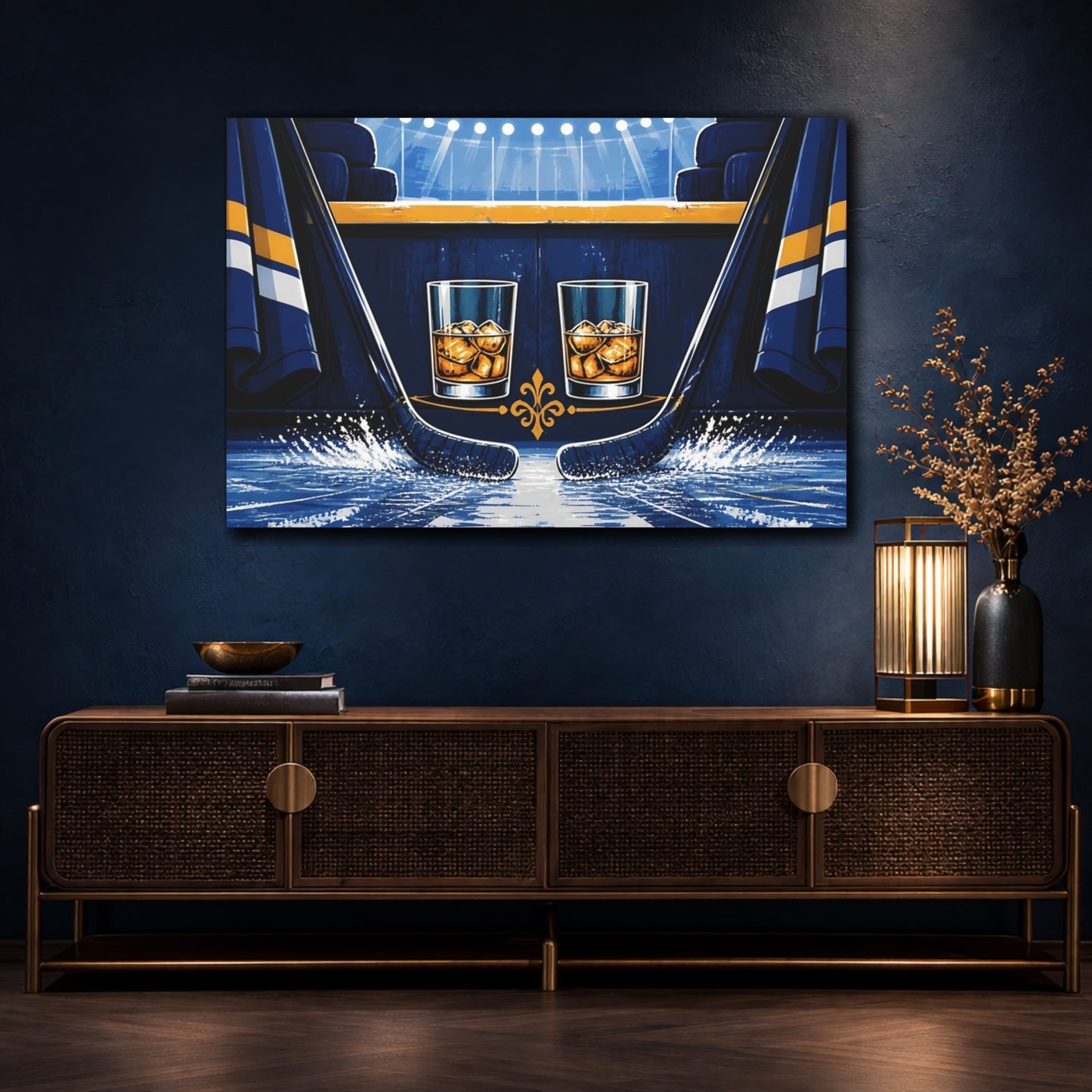 Mockup 4. Sports Ice Hockey Blue And Gold shown as canvas print