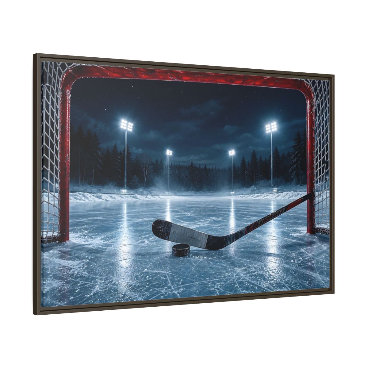 Side Mockup 8. Sports Ice Hockey Night Hockey shown as framed canvas print