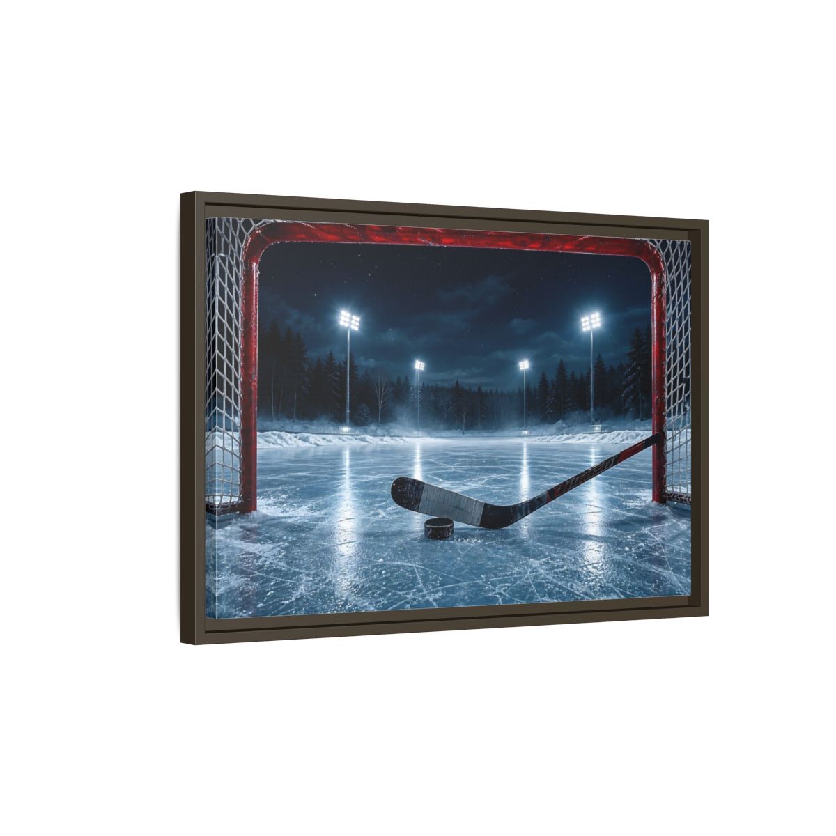 Side Mockup 2. Sports Ice Hockey Night Hockey shown as framed canvas print