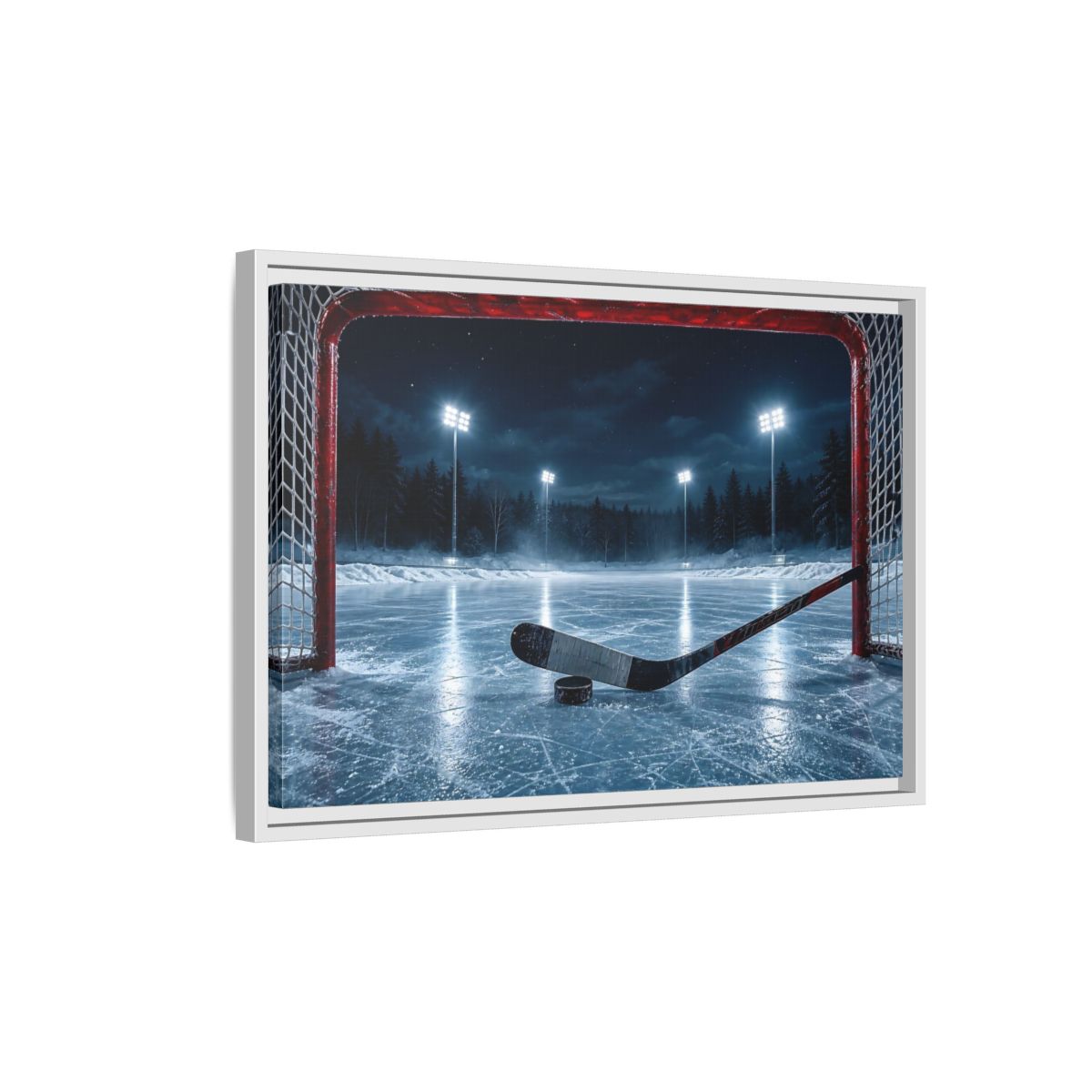 Side Mockup 1. Sports Ice Hockey Night Hockey shown as framed canvas print