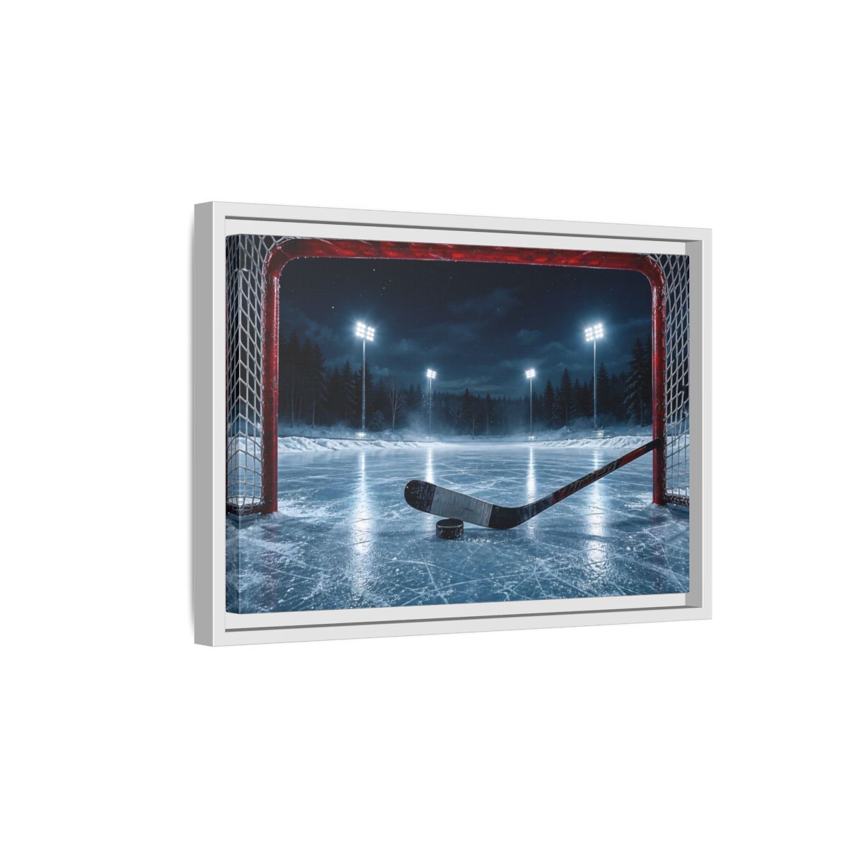 Side Mockup 4. Sports Ice Hockey Night Hockey shown as framed canvas print