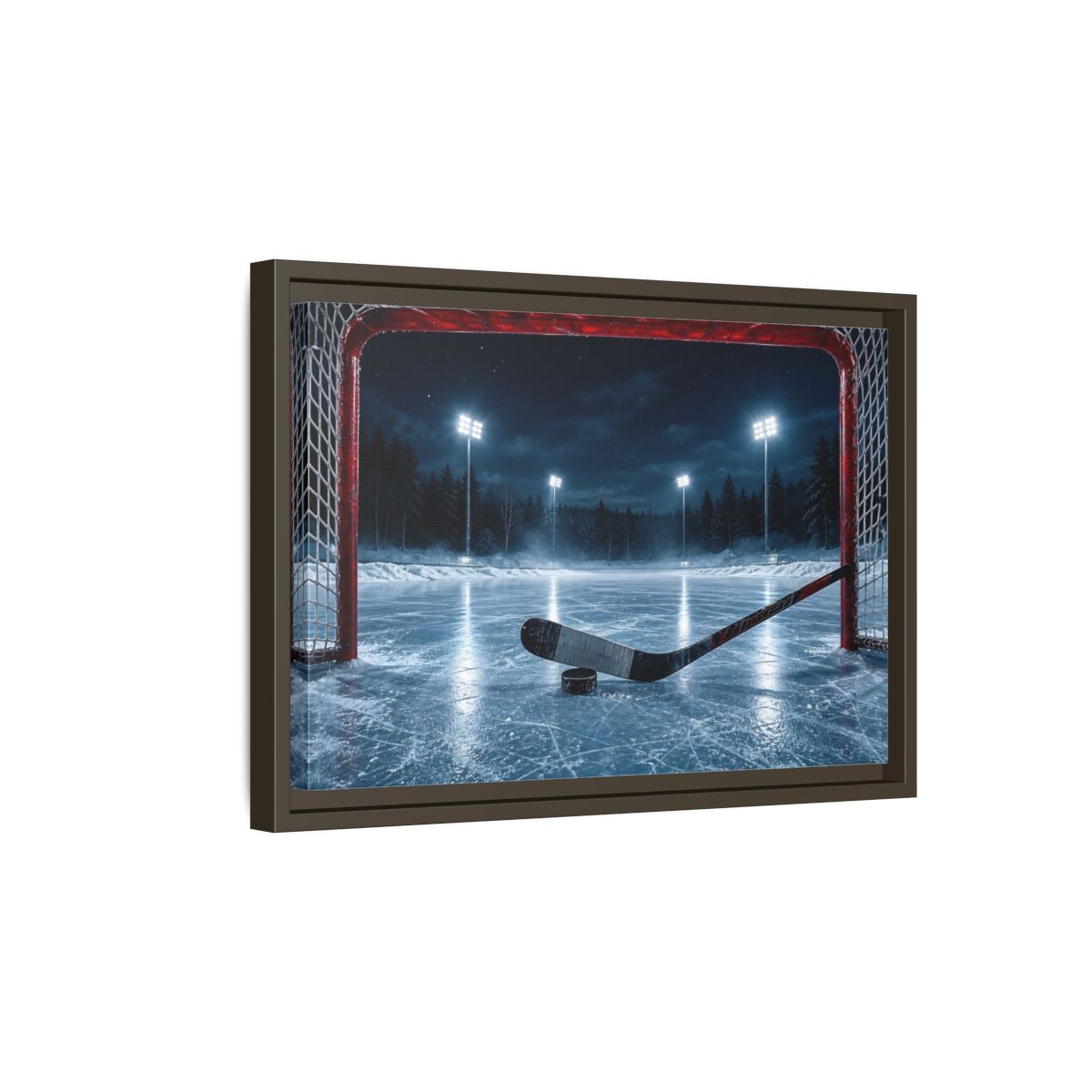 Side Mockup 5. Sports Ice Hockey Night Hockey shown as framed canvas print