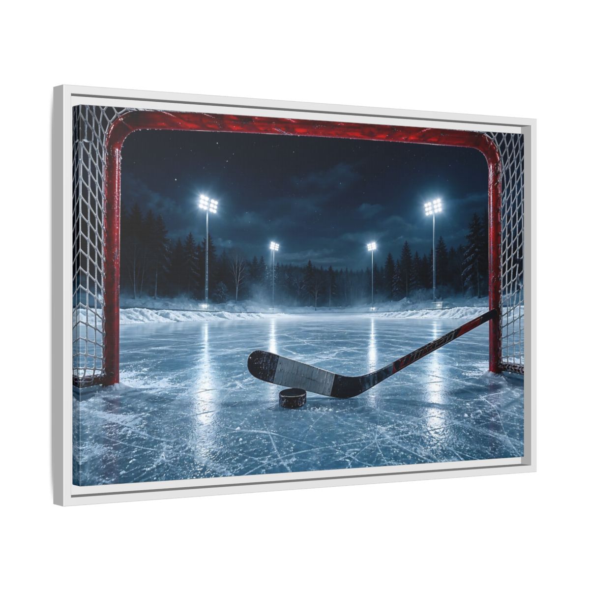 Side Mockup 10. Sports Ice Hockey Night Hockey shown as framed canvas print