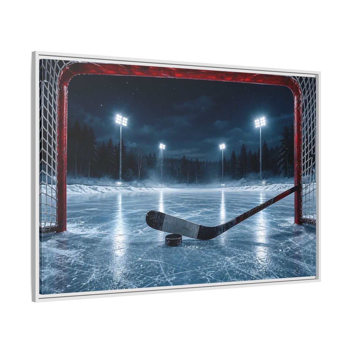 Side Mockup 7. Sports Ice Hockey Night Hockey shown as framed canvas print