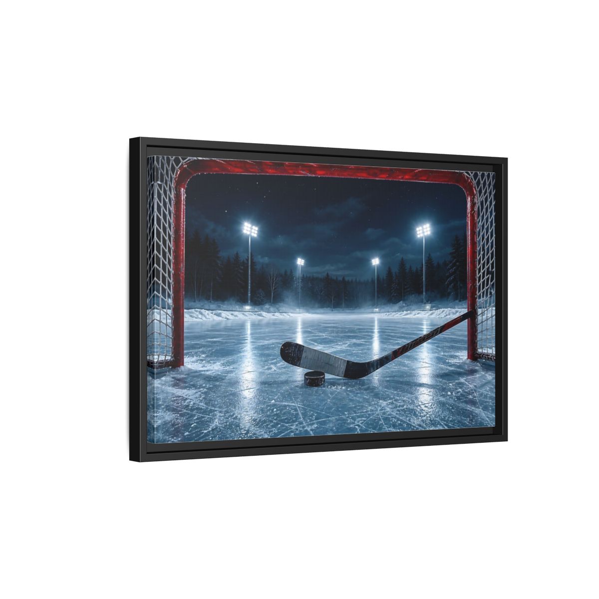 Side Mockup 3. Sports Ice Hockey Night Hockey shown as framed canvas print