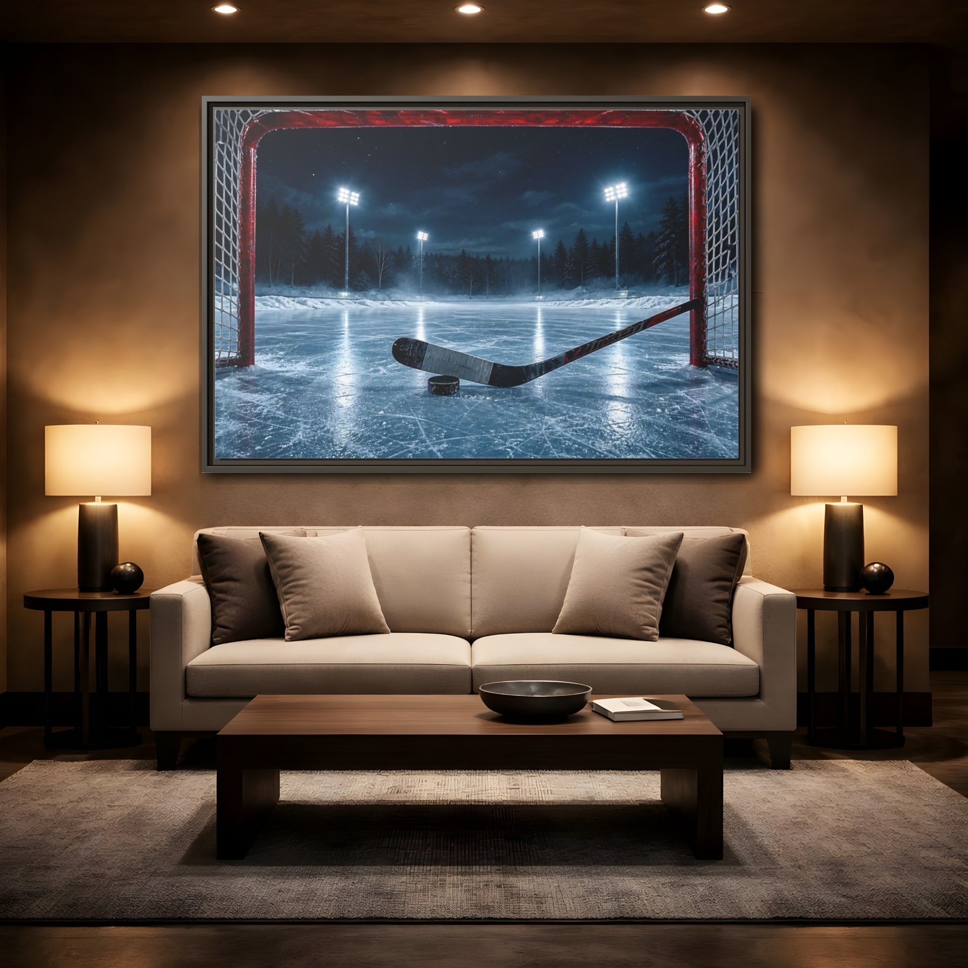 Mockup 2. Sports Ice Hockey Night Hockey shown as framed canvas print