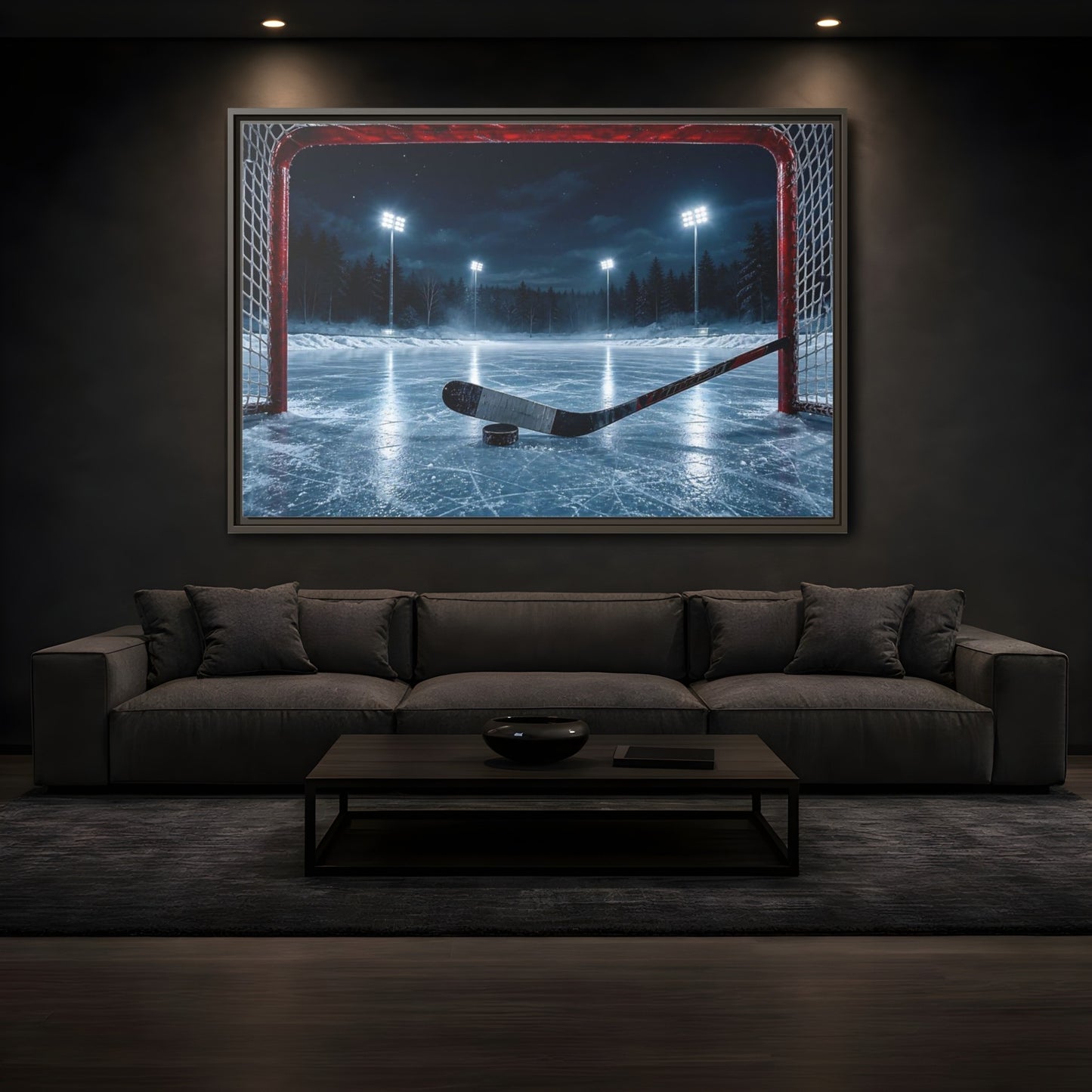 Mockup 3. Sports Ice Hockey Night Hockey shown as framed canvas print