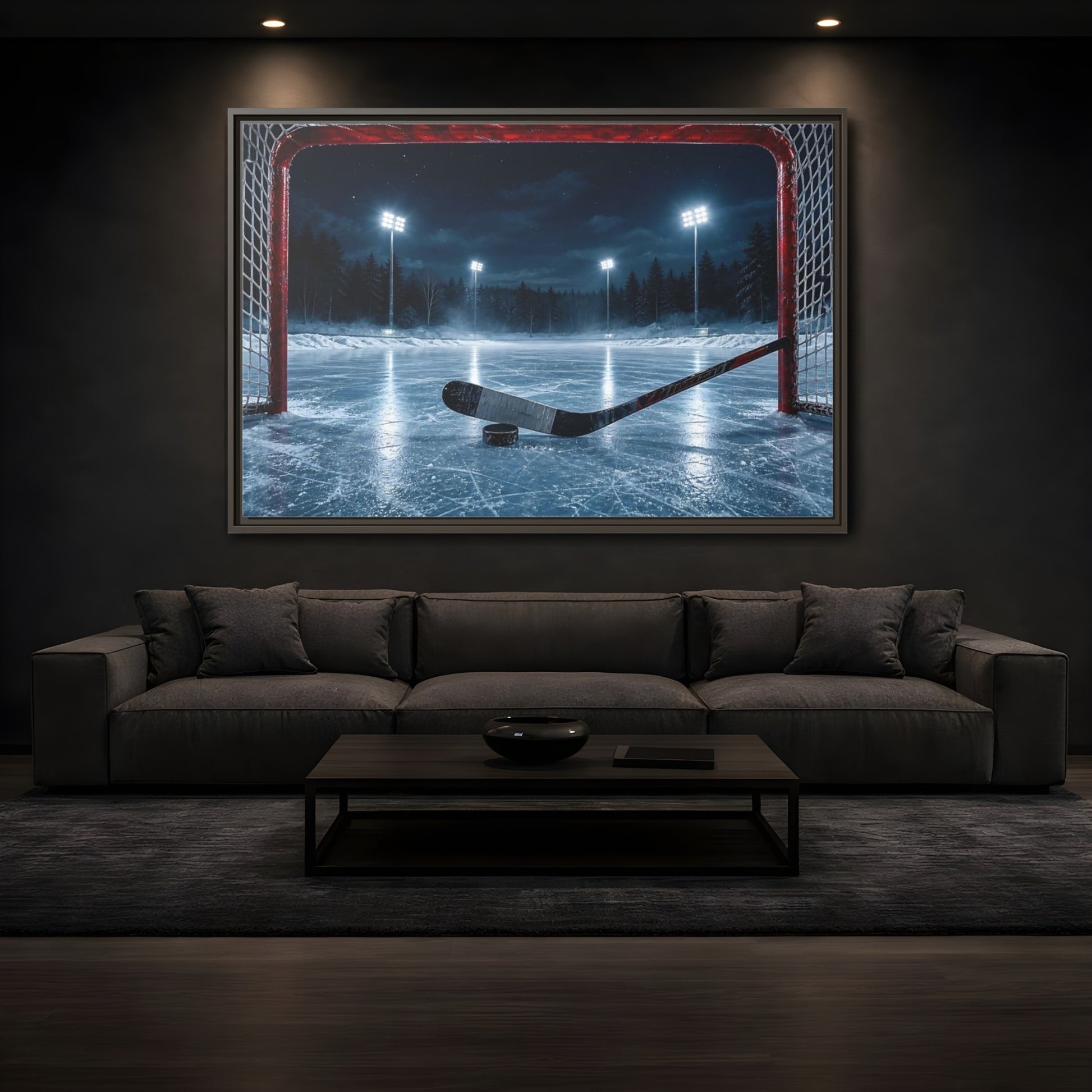 Mockup 3. Sports Ice Hockey Night Hockey shown as framed canvas print