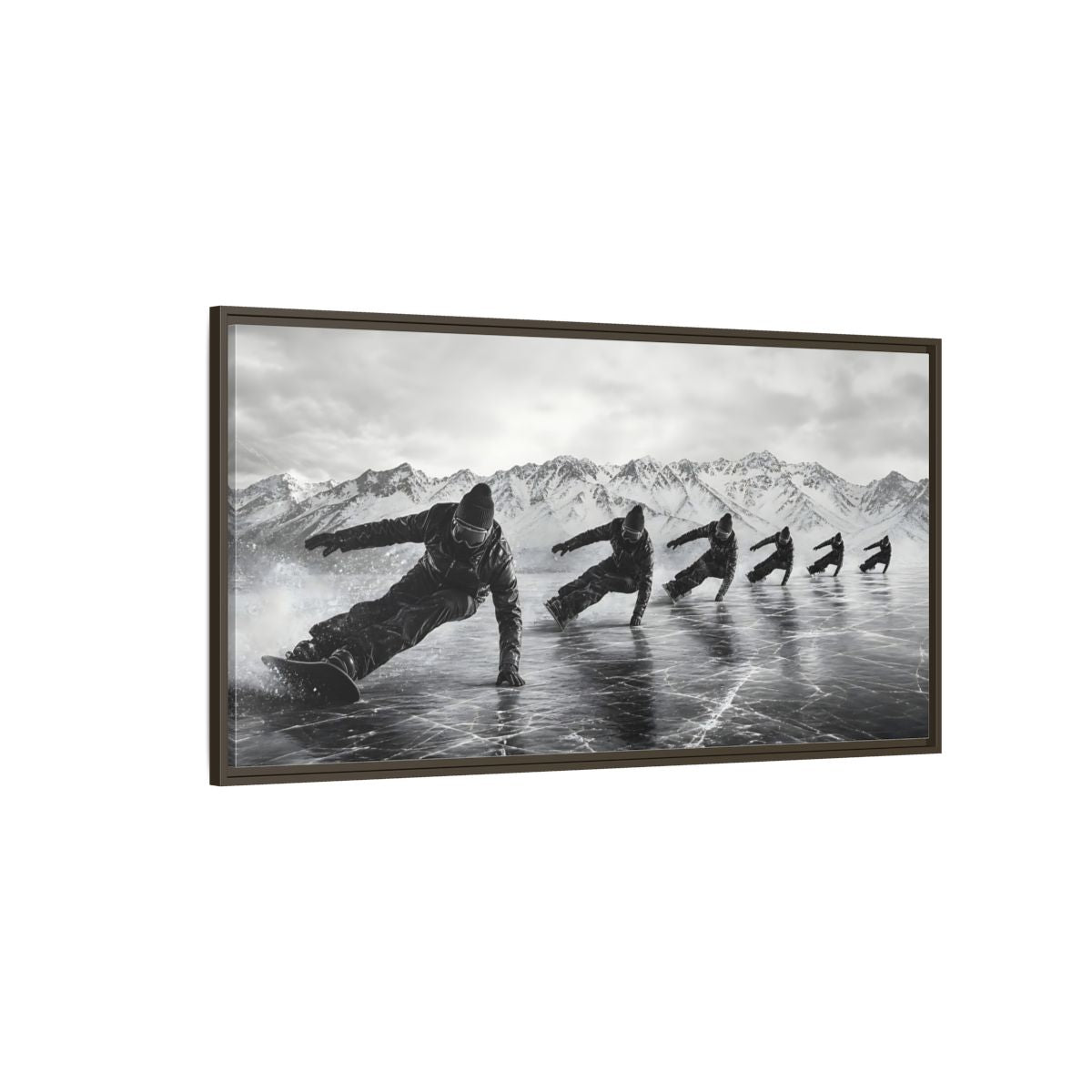 Side Mockup 4. Sports Ice Skaters Black And White Winter shown as framed canvas print