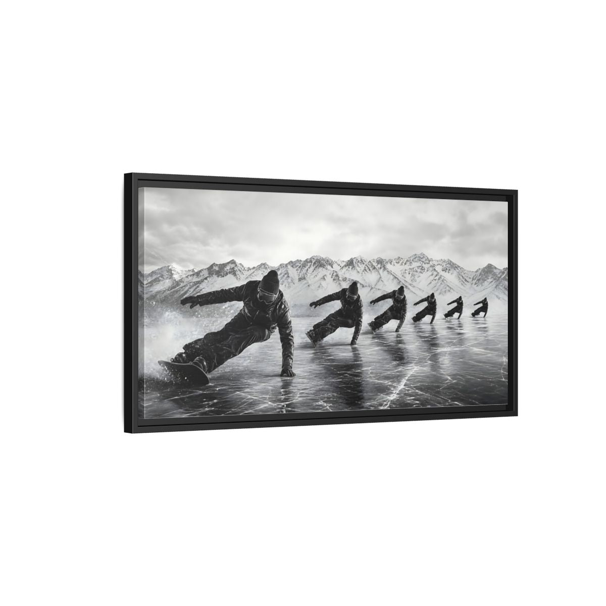 Side Mockup 2. Sports Ice Skaters Black And White Winter shown as framed canvas print