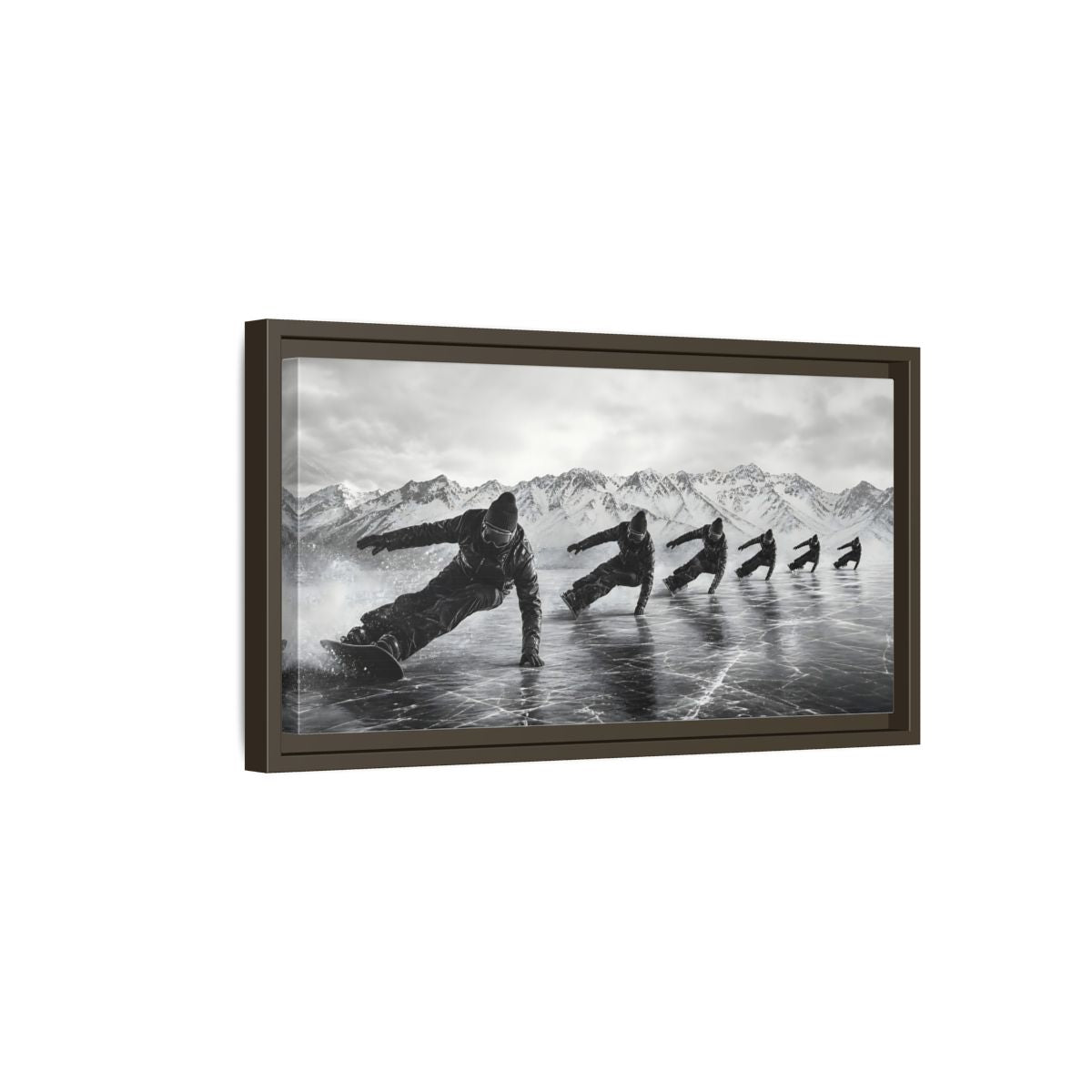 Side Mockup 7. Sports Ice Skaters Black And White Winter shown as framed canvas print