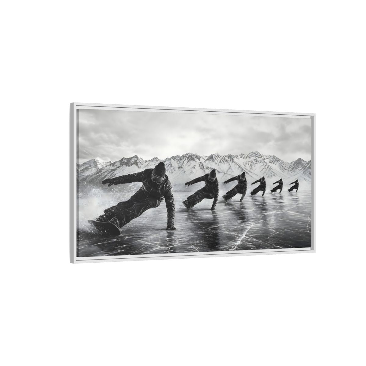 Side Mockup 3. Sports Ice Skaters Black And White Winter shown as framed canvas print