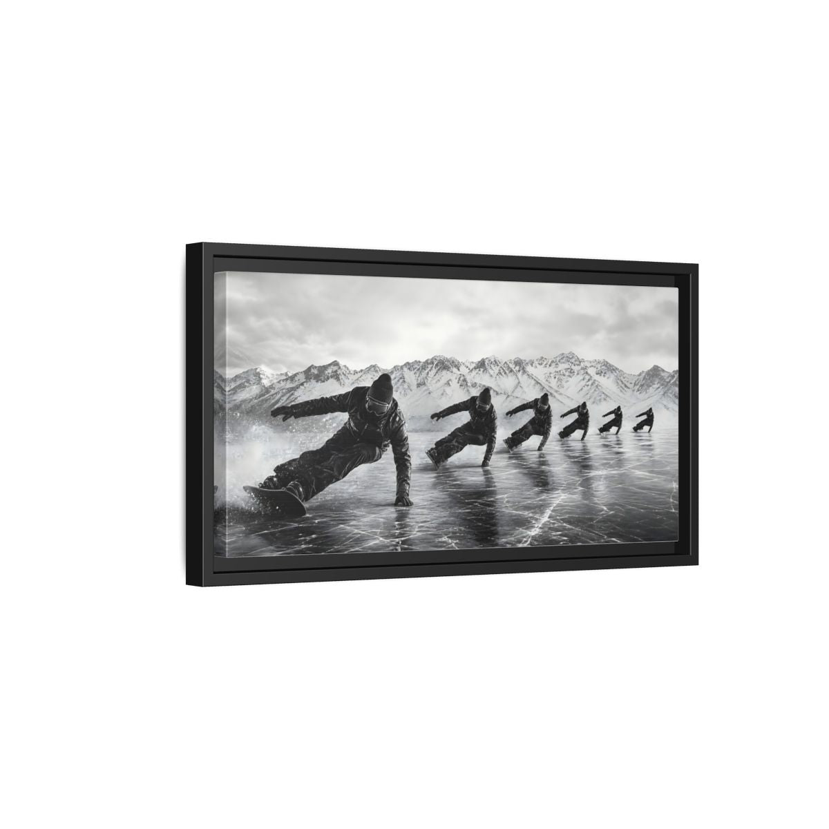 Side Mockup 8. Sports Ice Skaters Black And White Winter shown as framed canvas print