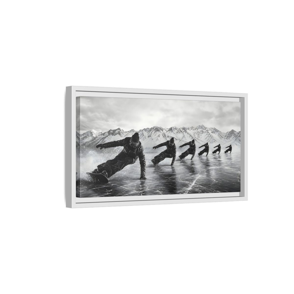 Side Mockup 6. Sports Ice Skaters Black And White Winter shown as framed canvas print