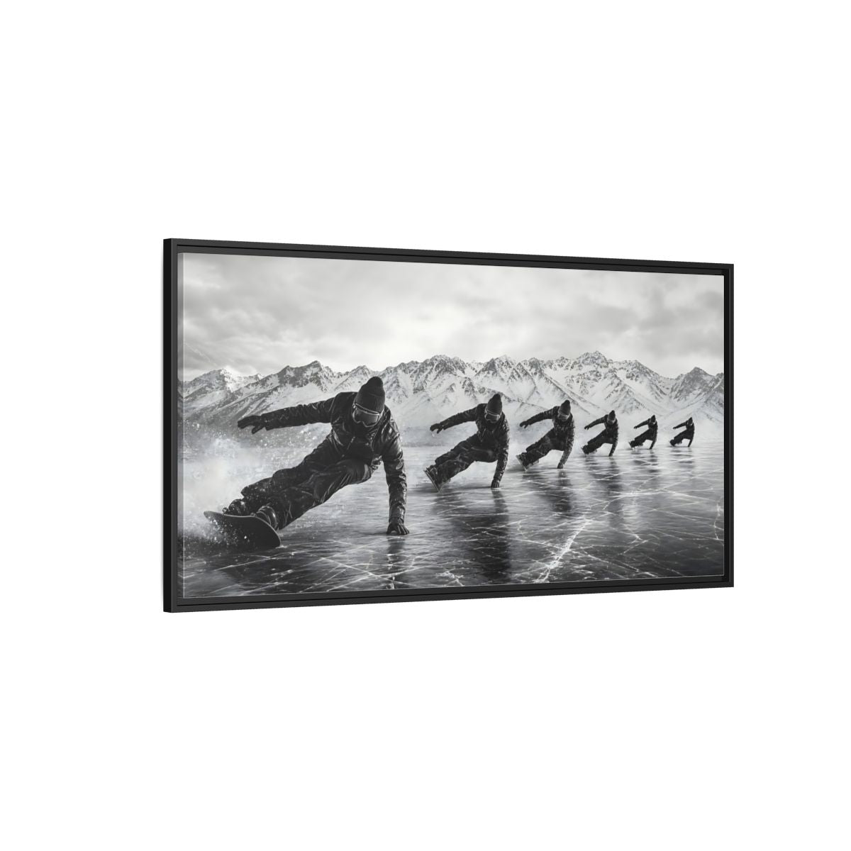 Side Mockup 5. Sports Ice Skaters Black And White Winter shown as framed canvas print