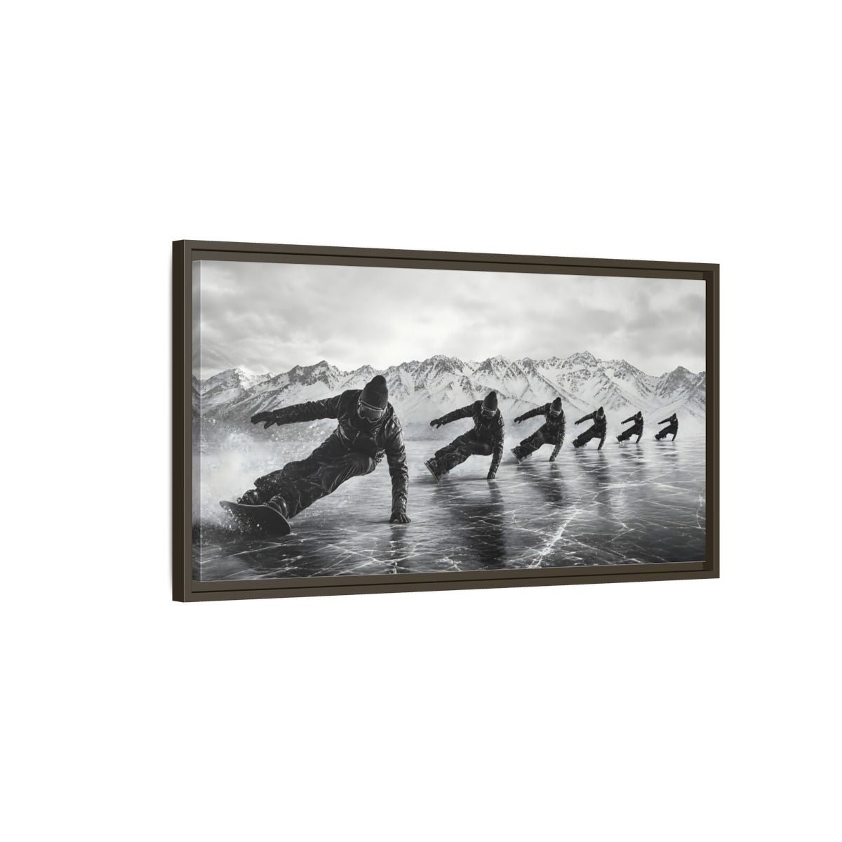 Main Mockup. Sports Ice Skaters Black And White Winter shown as framed canvas print