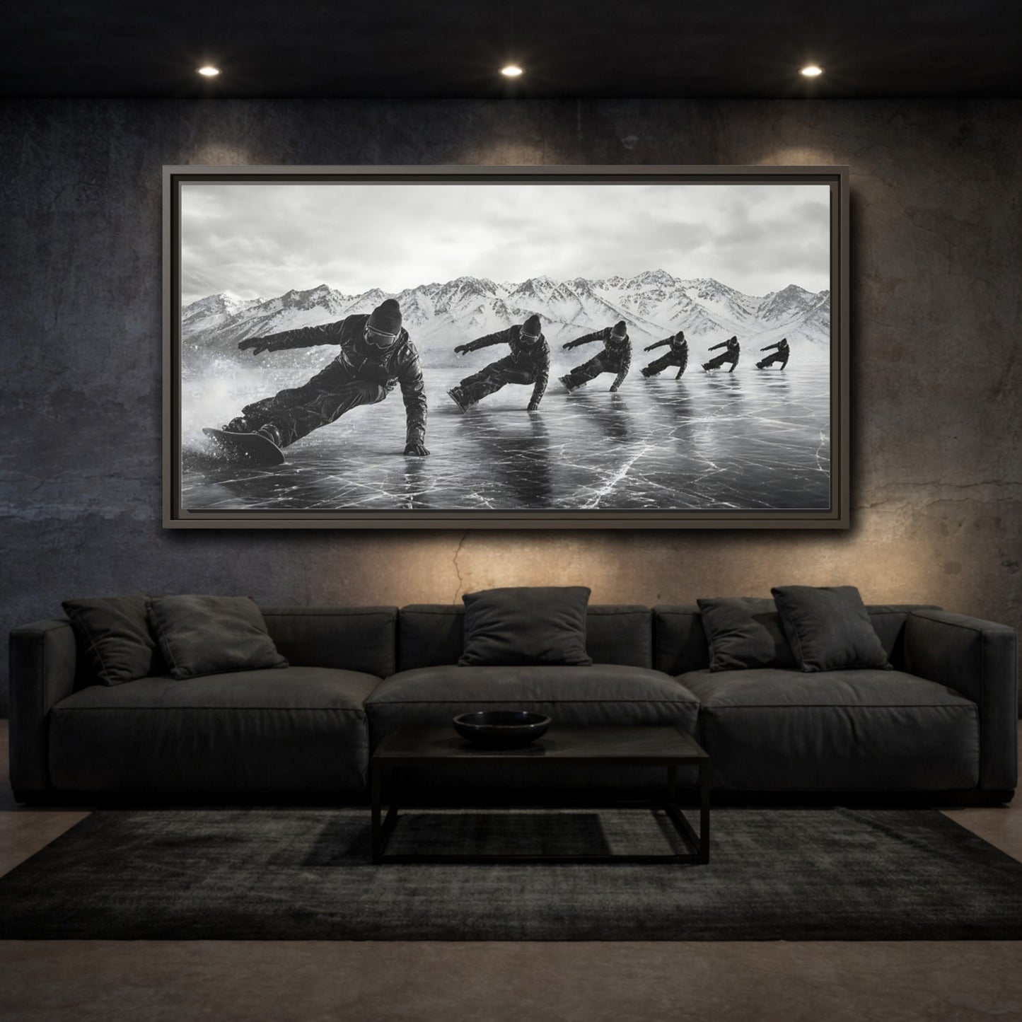 Mockup 3. Sports Ice Skaters Black And White Winter shown as framed canvas print